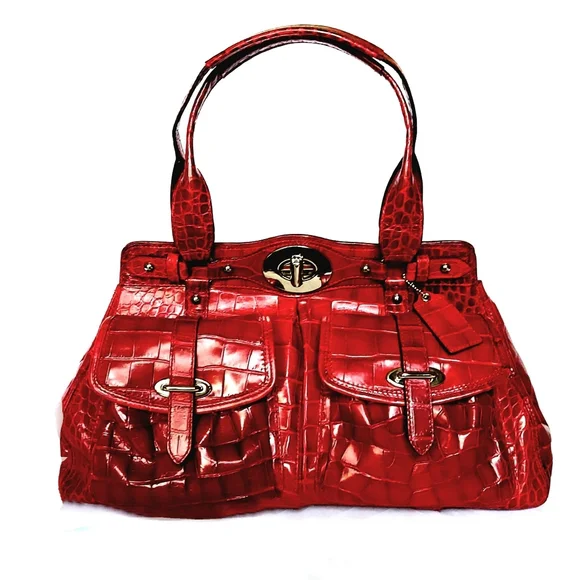 RARE/HTF LTD ED, XL COACH GARNET CROC EMBOSSED SATCHEL - Picture 2 of 6